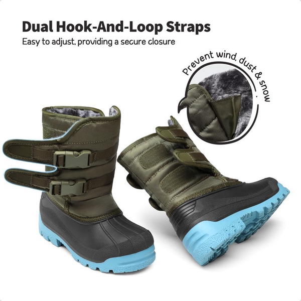 Boys' Hook-And-Loop Non-Slip Snow Boots - ARMY GREEN-LIGHT BLUE - 3